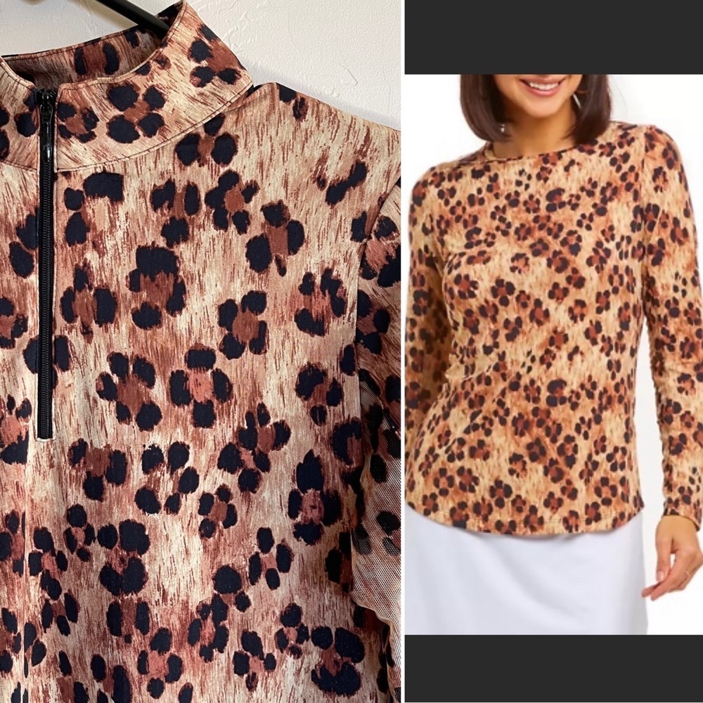 Ibkul Leopard Print Mockneck Top UPF